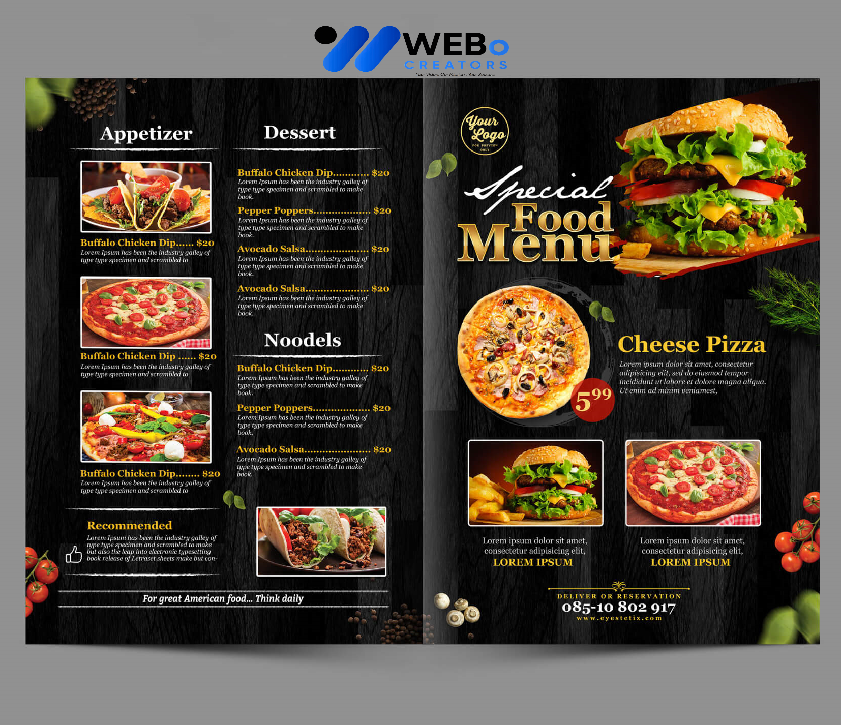 Modern restaurant menu design Toronto 2026 café menu layout food branding design services